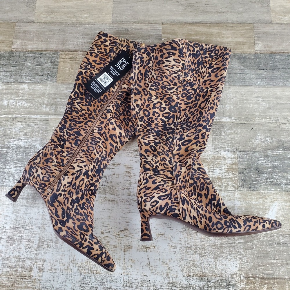 Naturalizer Deesha Womens Knee-High Boots Sz 9 Wide Calf Suede Leopard Print
